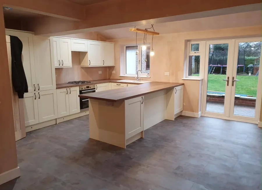Shaker kitchen installation, view 1